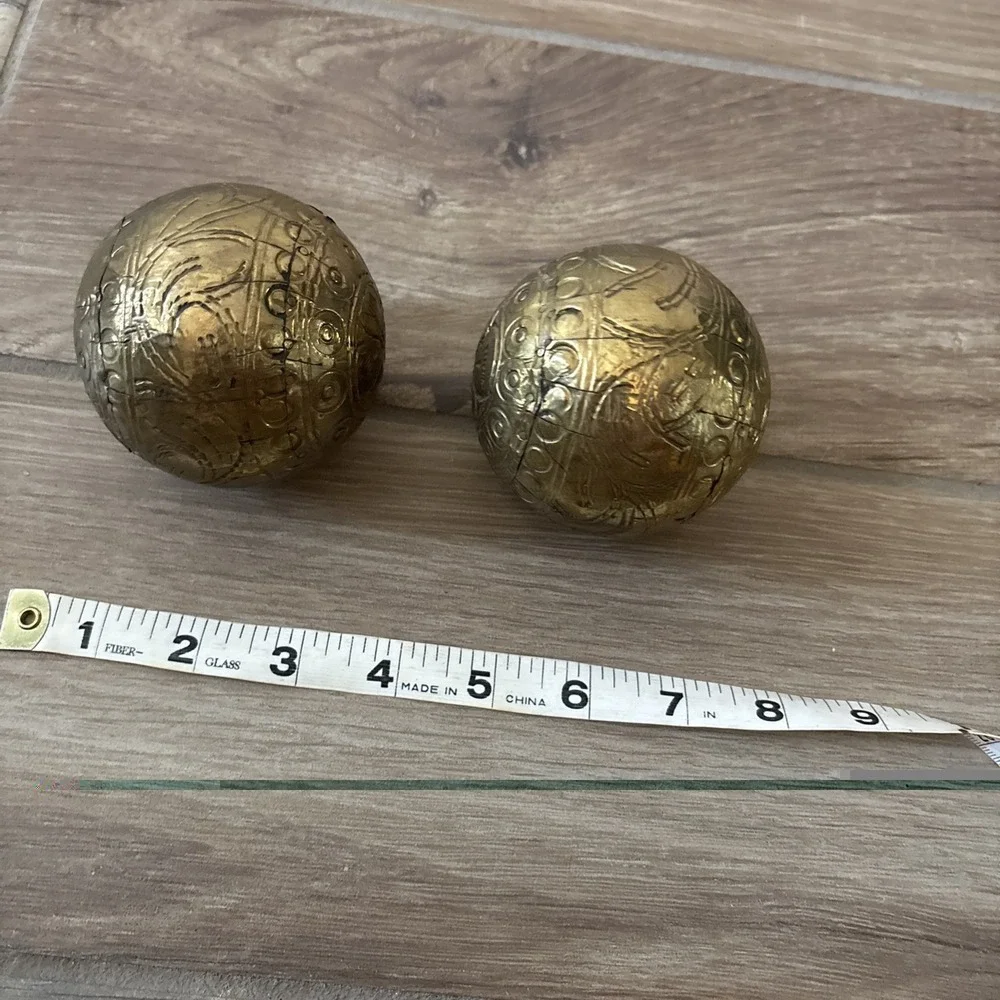 2 Round Ball Gold Decorative Candles Hand Molded Wax Home Decor Set